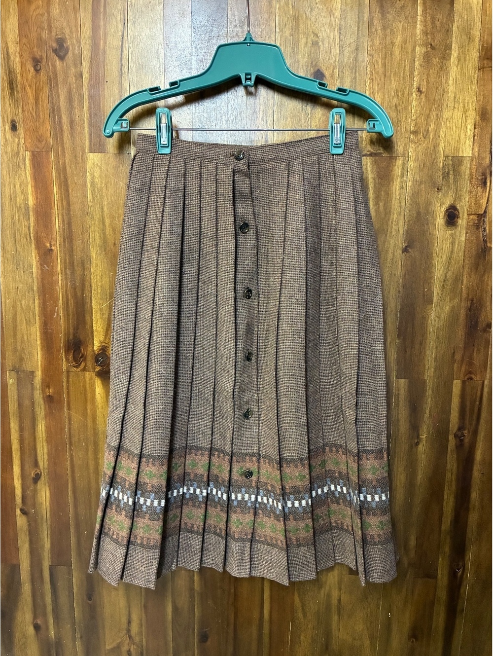 Casual Corner Brown Wool Pleated Button Front Skirt Retro Grandmacore Small
